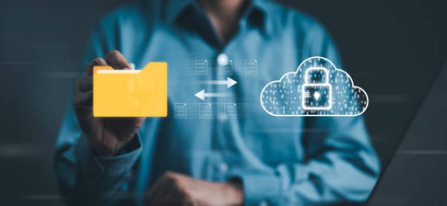 Document management system and cloud security concept. Manage files in folders. file storage on cloud. share database online, Software for archiving, Company transfer data. cybersecurity information,